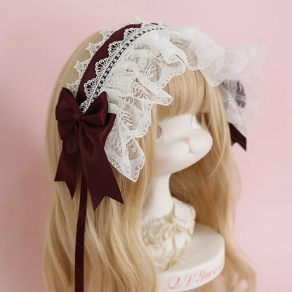 Lolita Lace Headband with Ribbon Bow - Sweet Dark Hair Accessory