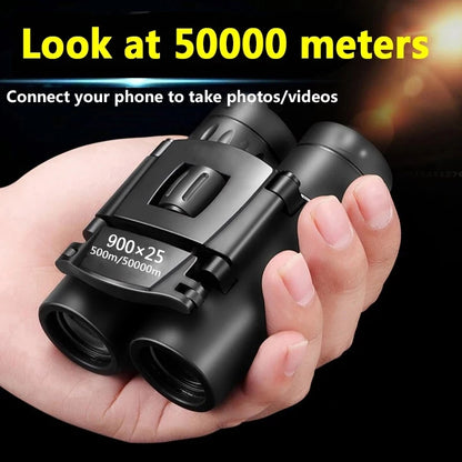 900x25 HD Zoom Portable Binoculars: Powerful Long-Range BAK4 Telescope Jumelles - Folding Low-Light Binoculars for Hunting, Camping