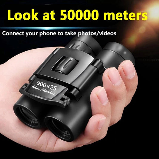 900x25 HD Zoom Portable Binoculars: Powerful Long-Range BAK4 Telescope Jumelles - Folding Low-Light Binoculars for Hunting, Camping