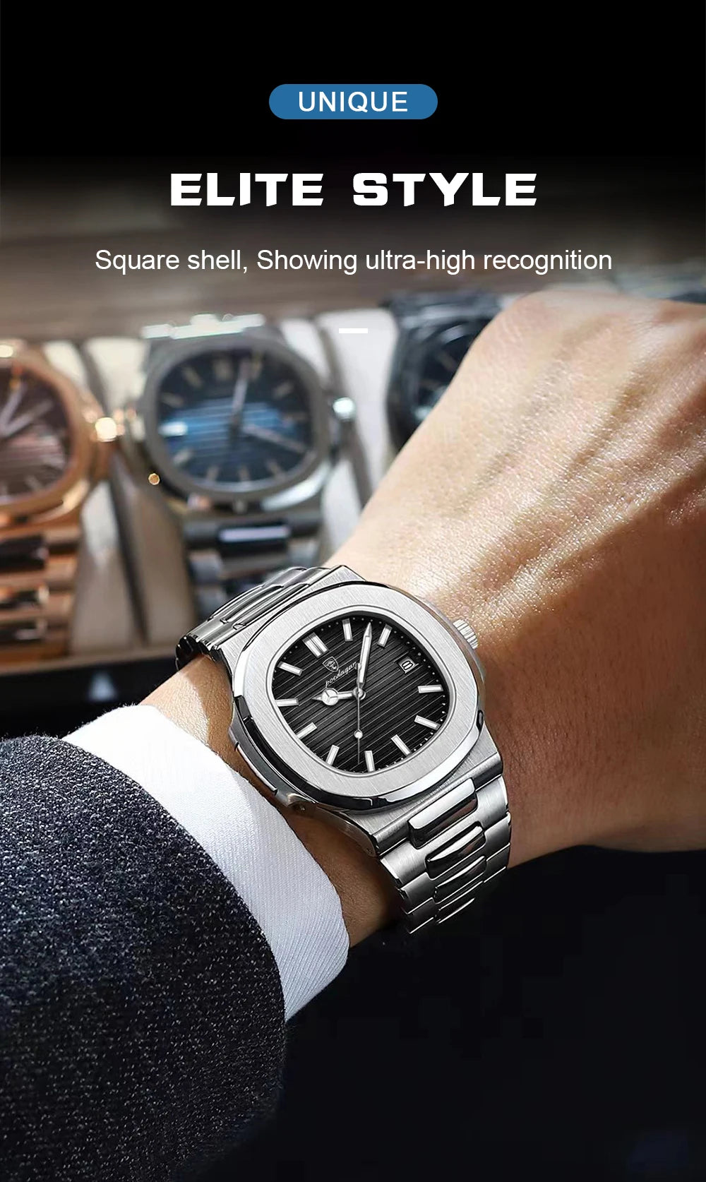 POEDAGAR Luxury Men's Sports Watch — Waterproof Luminous Quartz Wristwatch with Square Dial & Date