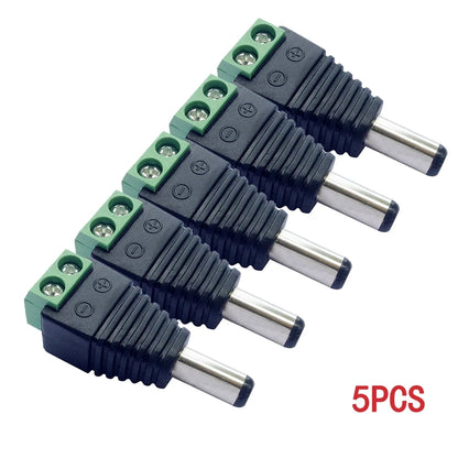 12V DC Power Plug Connectors - 5.5×2.1mm Male and Female Adapter Jacks for LED Strip Lights and CCTV Cameras, 5 Pairs