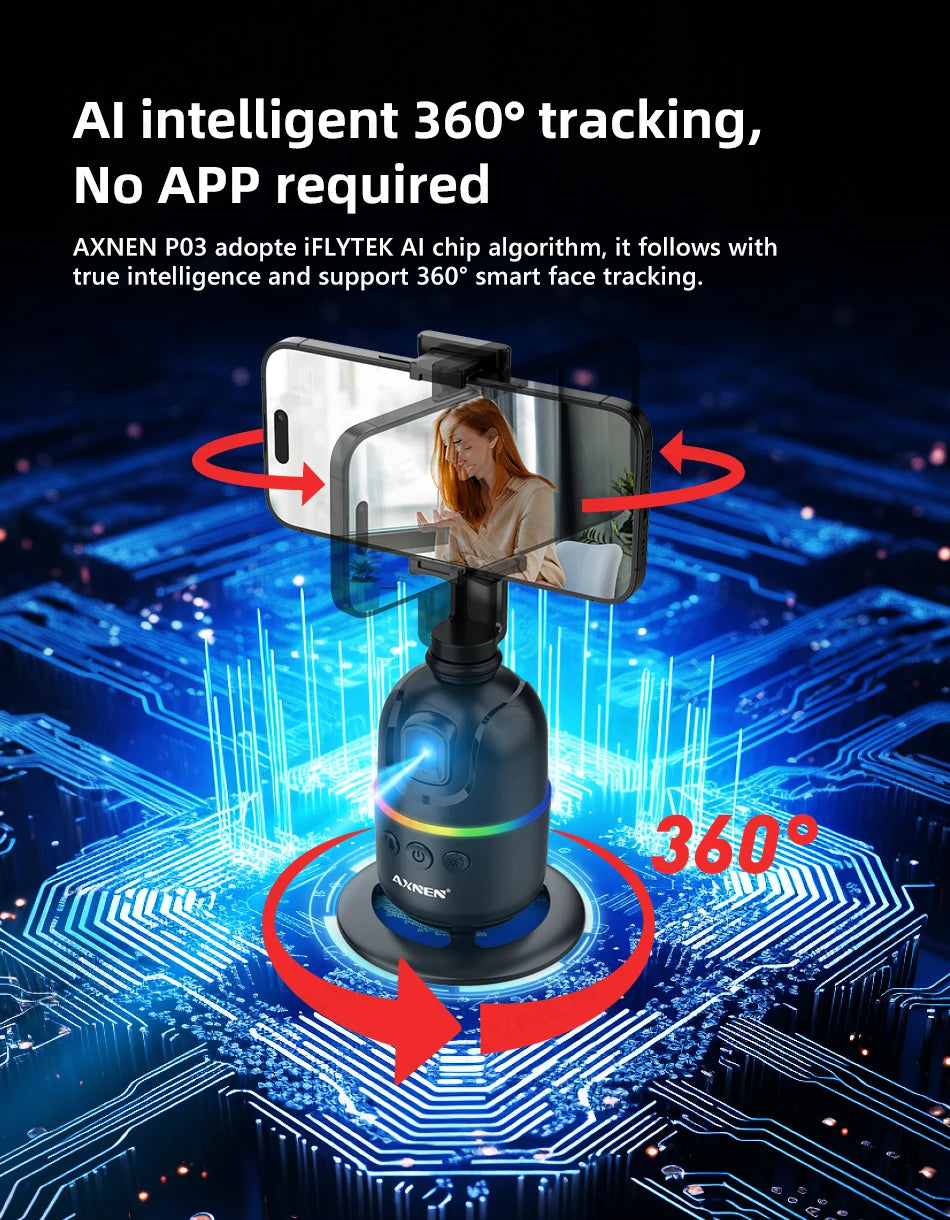 Smart Auto Face Tracking AI Gimbal – 360° Desktop Vlog Stabilizer for Smartphone & Action Camera (Tripod Optional)