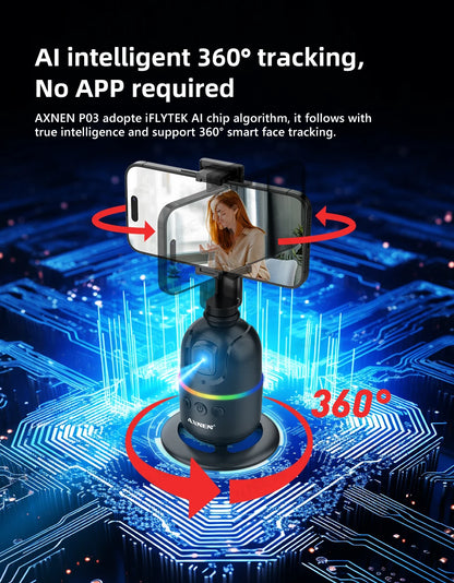 Smart Auto Face Tracking AI Gimbal – 360° Desktop Vlog Stabilizer for Smartphone & Action Camera (Tripod Optional)