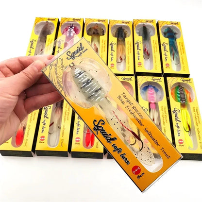 ZUKIBO Soft Squid Fishing Lure - Luminous UV Octopus Jig Bait for Deep Sea Boat Trolling