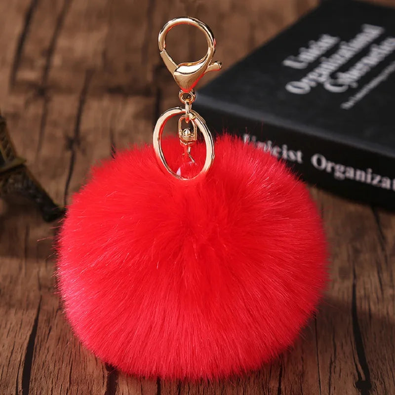 Fashion Cute Fluffy Rabbit Fur Ball Keychain – Pompom Leaf Cherry Pendant for Handbag & Car Keys
