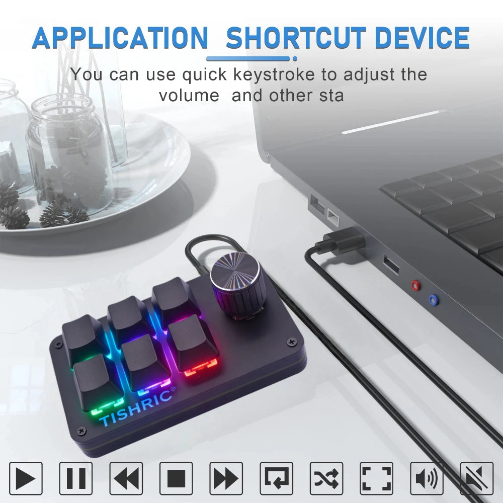 TISHRIC RGB Mini Macro Mechanical Keypad – 3/4/6-Key Hot Swap Programmable Gaming & Multimedia Keyboard