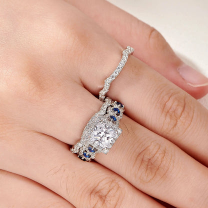Newshe 3-Piece Women’s Wedding Ring Set – 925 Silver 2.6Ct Princess Cut White & Blue CZ Bridal Jewelry