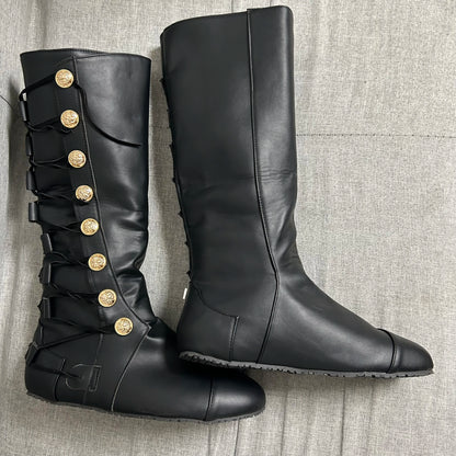 Medieval Steampunk PU Leather Boots – Retro Viking Pirate & Knight Cosplay Shoes for Men & Women, Carnival Party