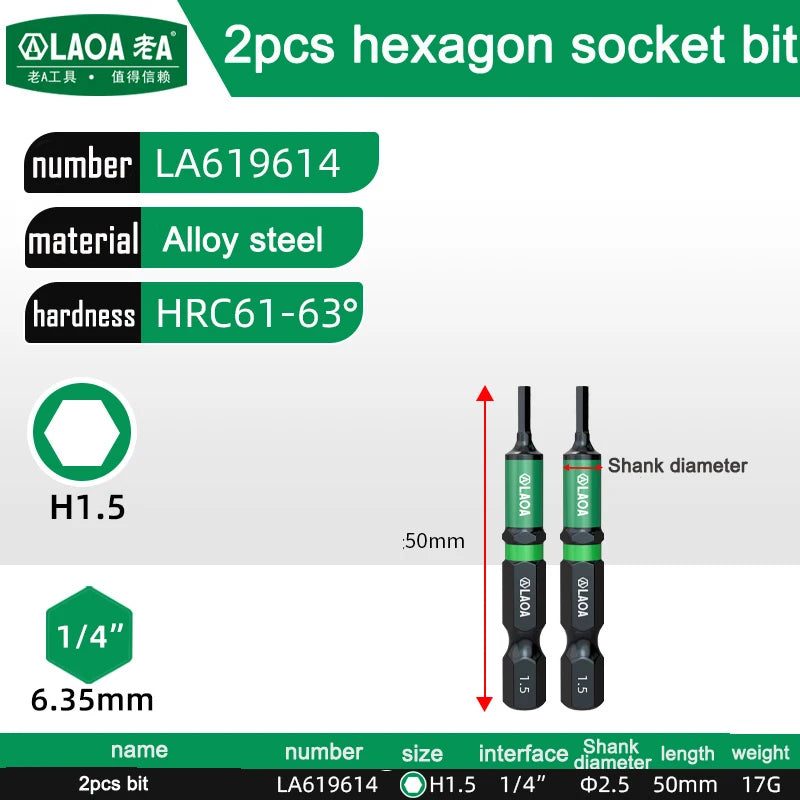 LAOA 2-Piece Alloy Steel Magnetic Impact Driver Bits - Impact-Resistant Cross & Hex Socket Bits