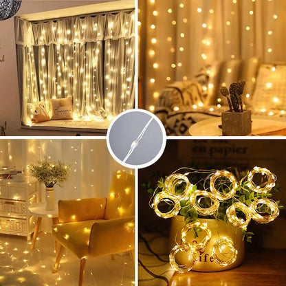LED Curtain Garland String Lights with 8 Modes - USB Remote Control, Holiday Wedding Fairy Lights for Bedroom and Home Decoration