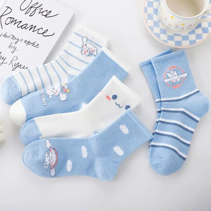 New Sanrio Cinnamoroll Cartoon Socks — Cute Unisex Mid-Calf Socks for Kids & Adults, Perfect for Autumn & Winter
