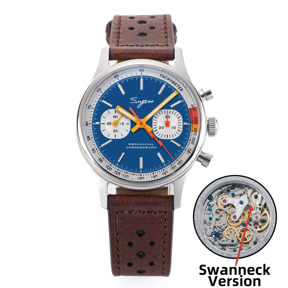 Sugess Pilot Watch – Seagull Movement Mechanical Chronograph, Swan-Neck, Sapphire Crystal, Military Racing 1963 Limited Edition