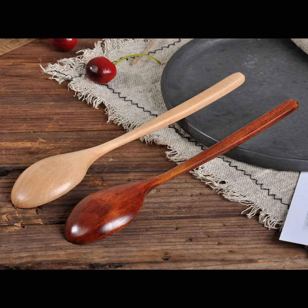 2PCS Wooden Spoons – Kitchen Tableware for Cooking, Soup, Tea, Coffee, Honey, and Catering Utensils