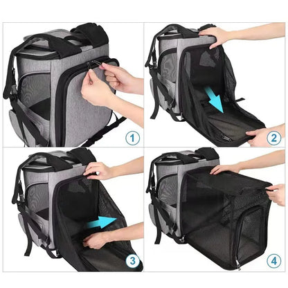 Breathable Foldable Pet Carrier Backpack – Expandable Travel Bag with Large Capacity for Cats & Dogs