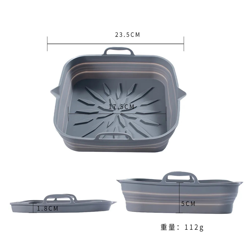 Silicone Air Fryer Liner & Reusable Baking Tray – Square Basket Mat for Oven, Pizza, and Dish Pan Inserts