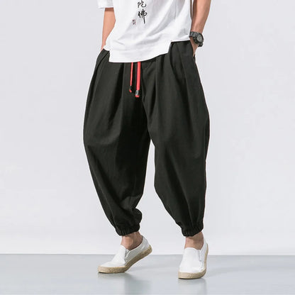 Men’s Oversized Harem Pants – Loose Chinese Style Cotton Linen Sweatpants Joggers, High-Quality Casual Trousers