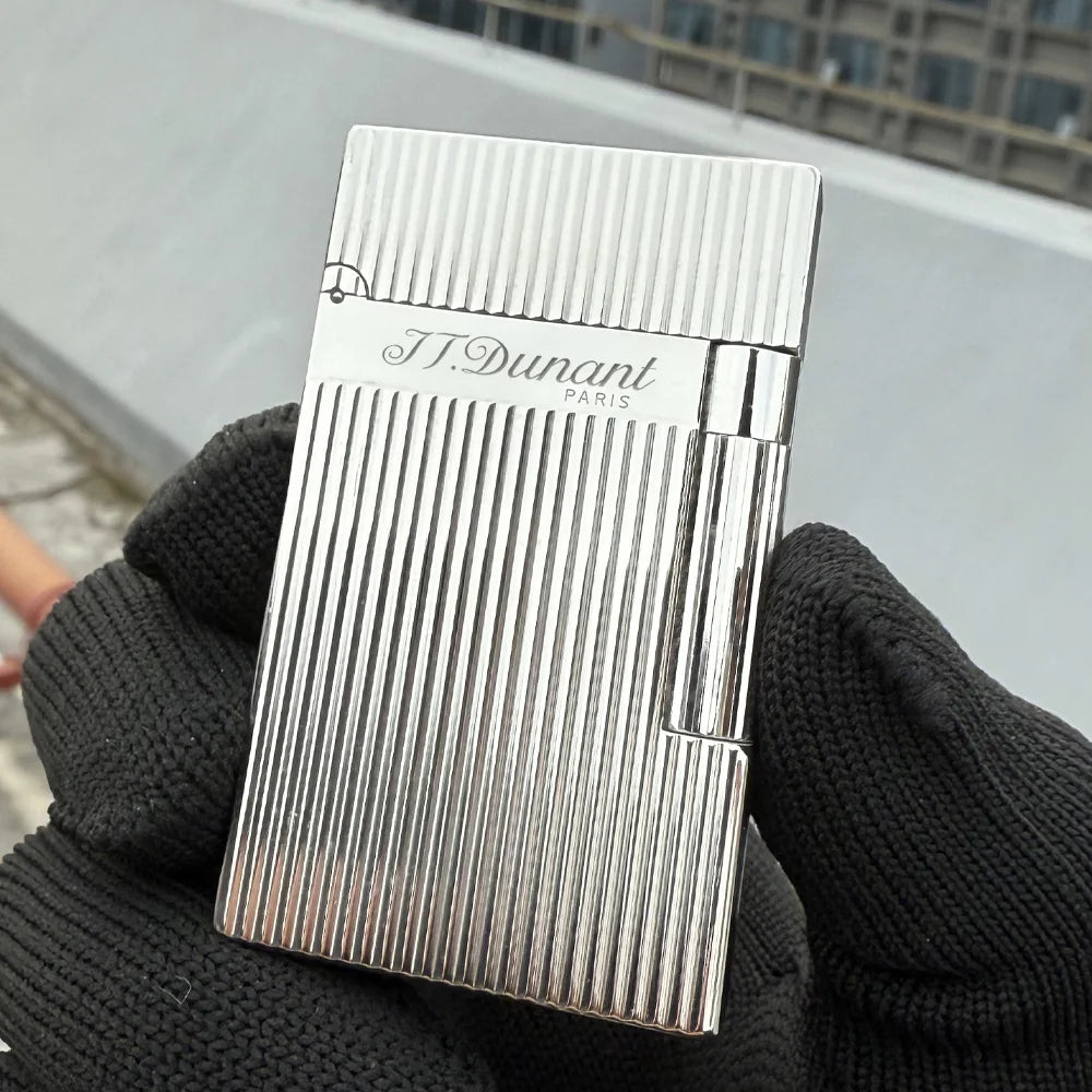 JT.Dunant Luxury Brass Gas Lighter - Refillable Butane Cigarette & Cigar Accessory with Vertical Pattern Design