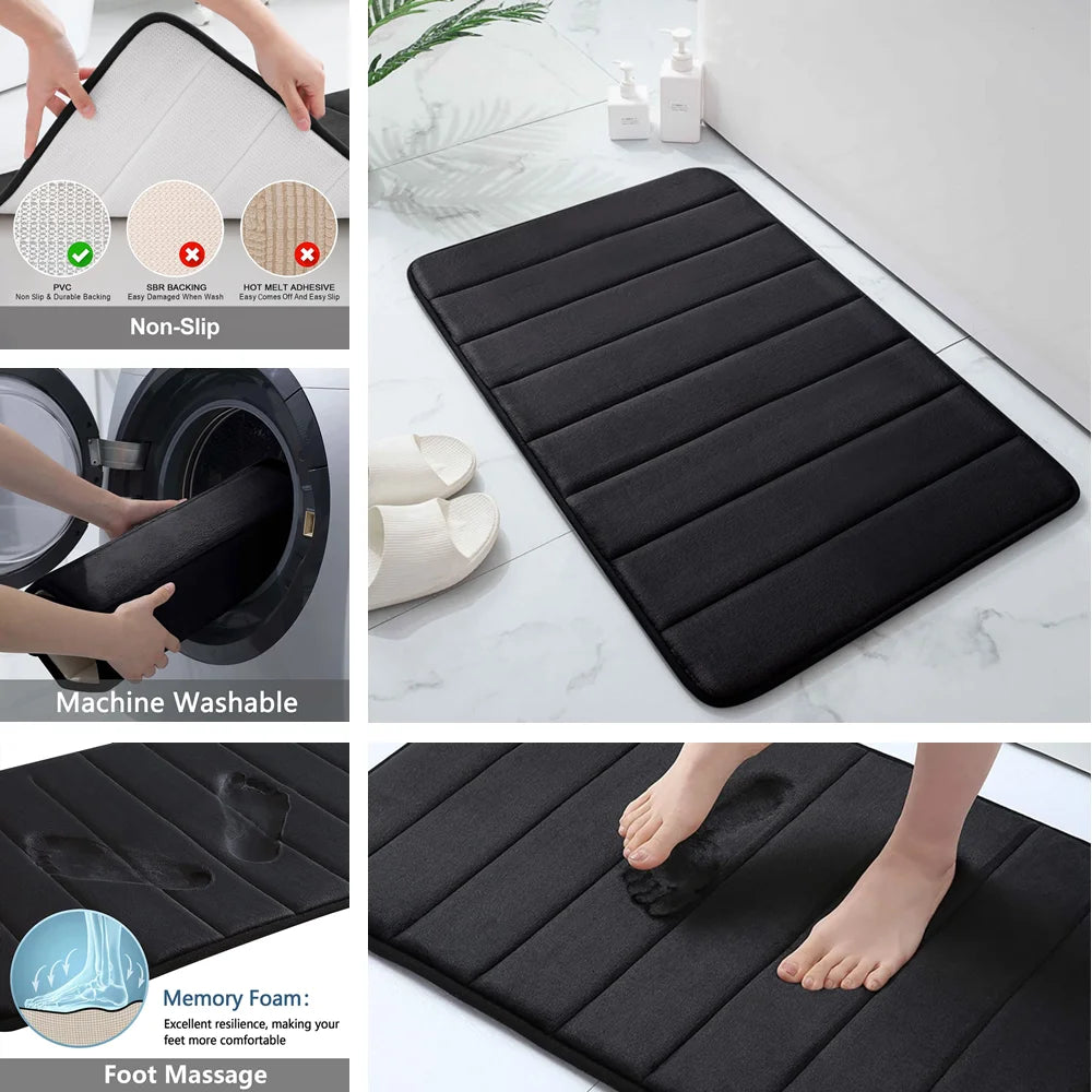 Super Absorbent Memory Foam Bath Mat - Non-Slip Bathroom Rug, Bathtub Side Floor Rug, Shower Room Doormat