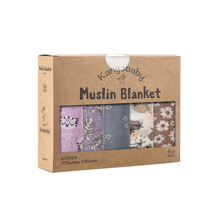 Kangobaby #My Soft Life# New 5pcs Pack | Multi-Functional Bamboo Cotton Newborn Muslin Bib | Antibacterial Baby Burp Cloth Set