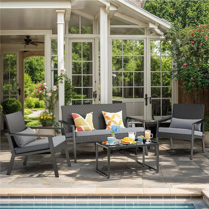 4-Piece Wicker Patio Furniture Set with Cushions & Table – Outdoor Seating for Balcony, Backyard & Porch