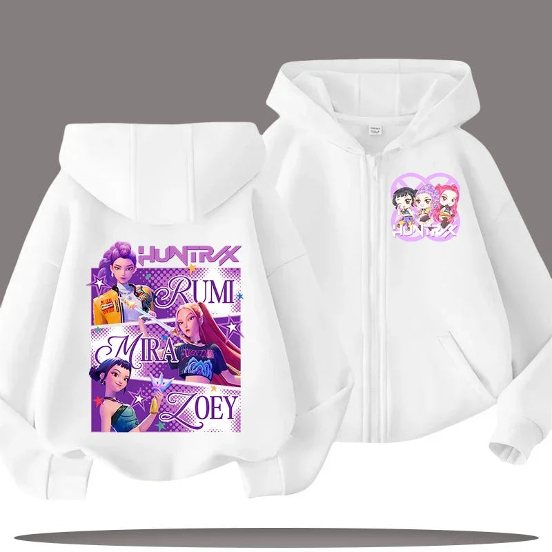 Funny Kpop Demon Hunters Zip-Up Sweatshirt – Kids Hoodie for Girls & Boys, Casual Zipper Hoody Top