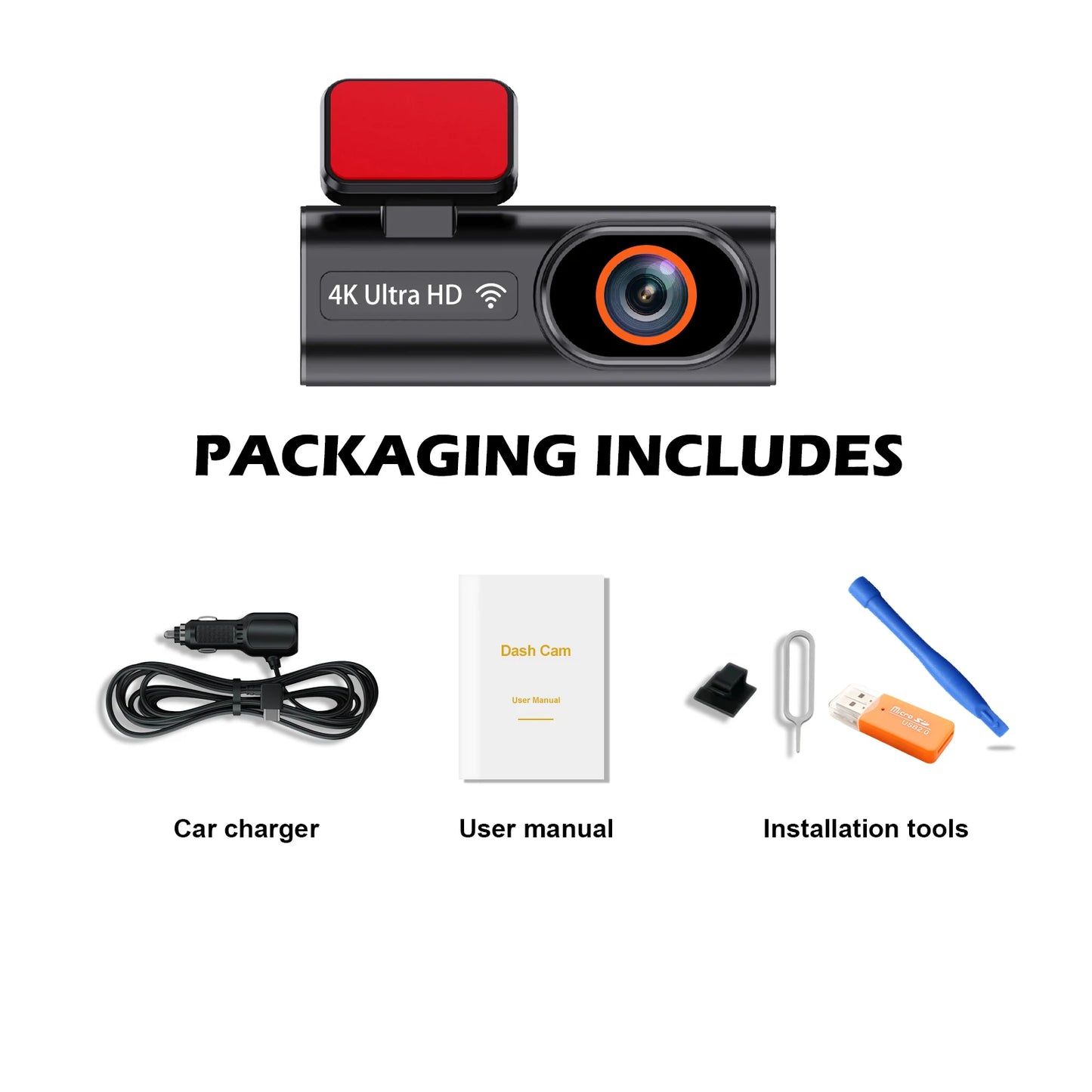 Aprilboy K6 4K WIFI Dash Cam - Front & Rear Dual Lens, 1080P Night Vision, Parking Monitor, Mini Car DVR