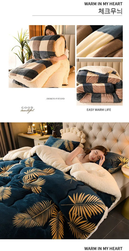 Winter Bedding Thick Quilt – Warm Flannel Fleece Comforter, Thickened Duvet Set for Cold Nights