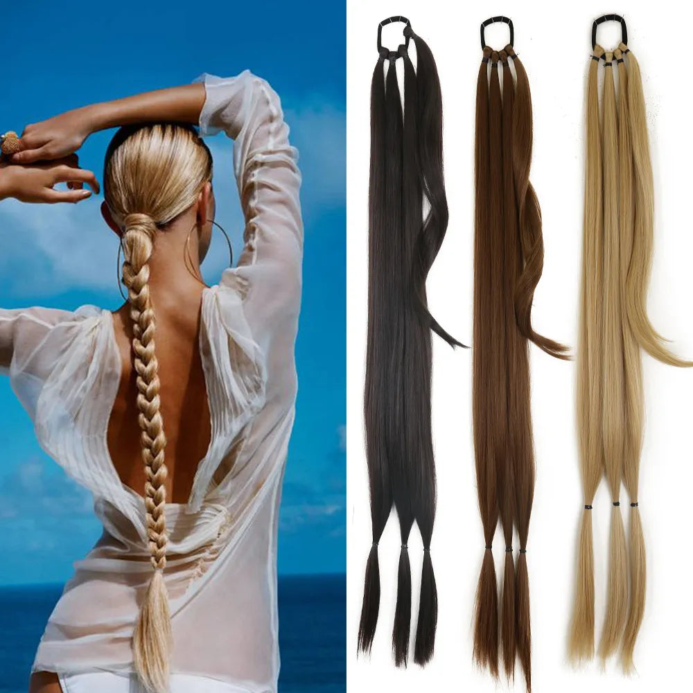 DIY Synthetic Ponytail Extensions : High-Temperature Fiber Hair Rope for Women's Boxing Braids - Black/Brown Ponytail