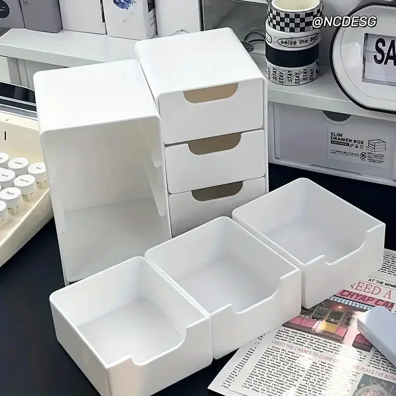 3-Tier Plastic Cosmetic Organizer – Drawer Storage Box for Makeup, Jewelry & Office Supplies