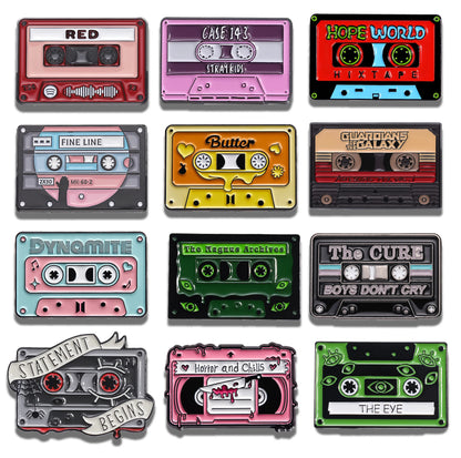 Magnetic Tape Music Series Metal Brooch – Versatile Clothing, Necklace & Badge Accessory with English Style