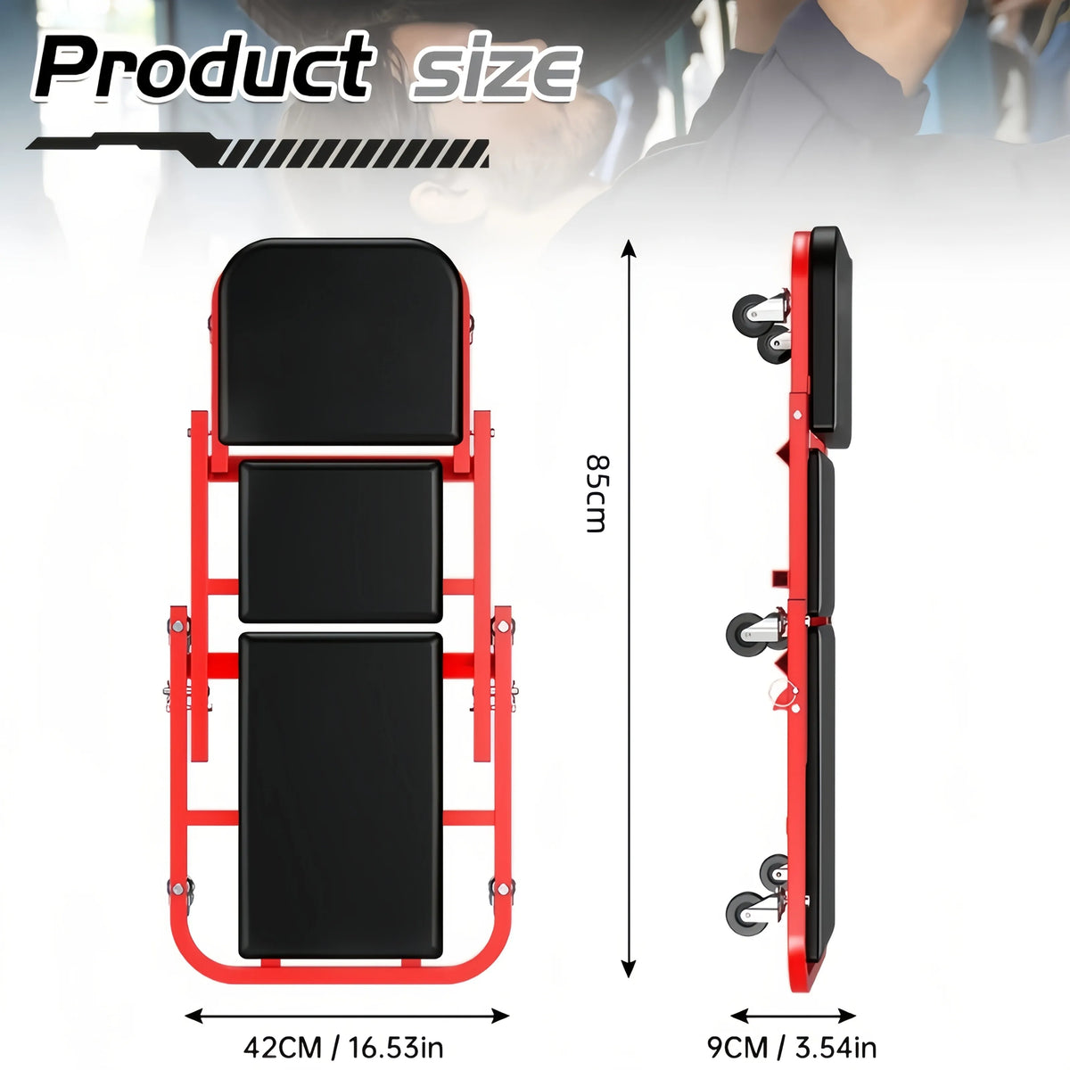3-in-1 Rolling Auto Repair Creeper Seat - Foldable Adjustable Garage Tool Tray, 300 lb Capacity