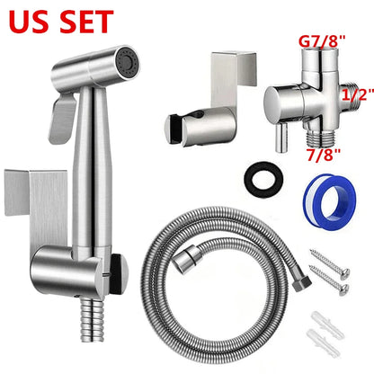Stainless Steel Toilet Bidet Sprayer Set - Handheld Bathroom Bidet Faucet Shower Head with Self-Cleaning Spray Gun