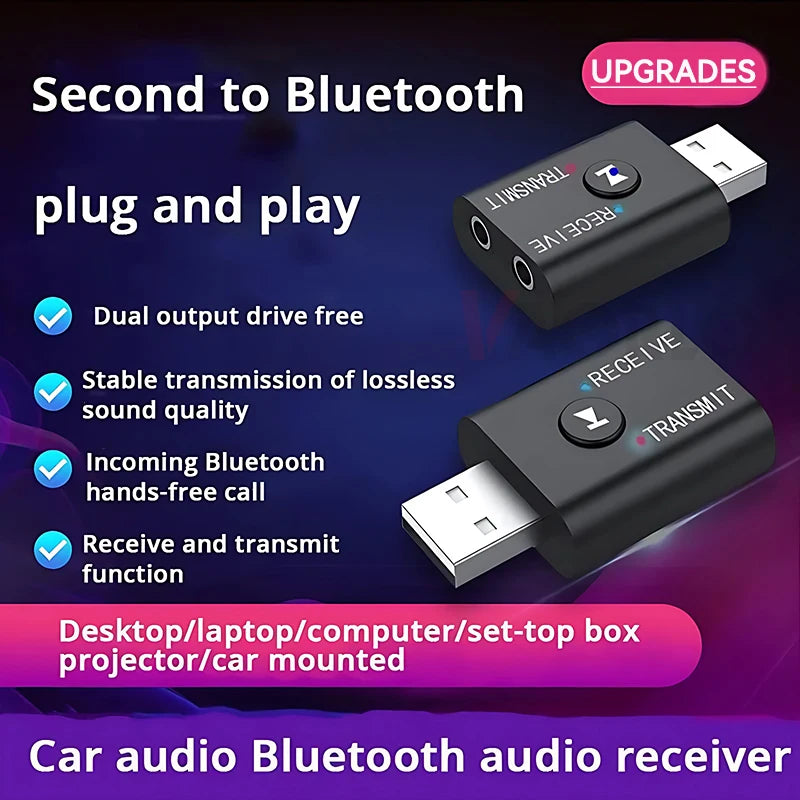 Bluetooth 5.0 Audio Transmitter & Receiver – 3.5mm AUX, RCA, USB Stereo Wireless Adapter for TV, Car, Speaker & Headphones