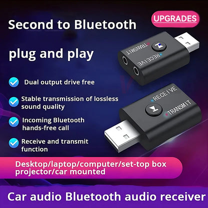 Bluetooth 5.0 Audio Transmitter & Receiver – 3.5mm AUX, RCA, USB Stereo Wireless Adapter for TV, Car, Speaker & Headphones