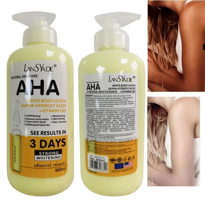 500ml Whitening Body Lotion with Hydroxy Acids, Vitamin C & E – Brightening & Skin Beautifying Smooth Care Cream