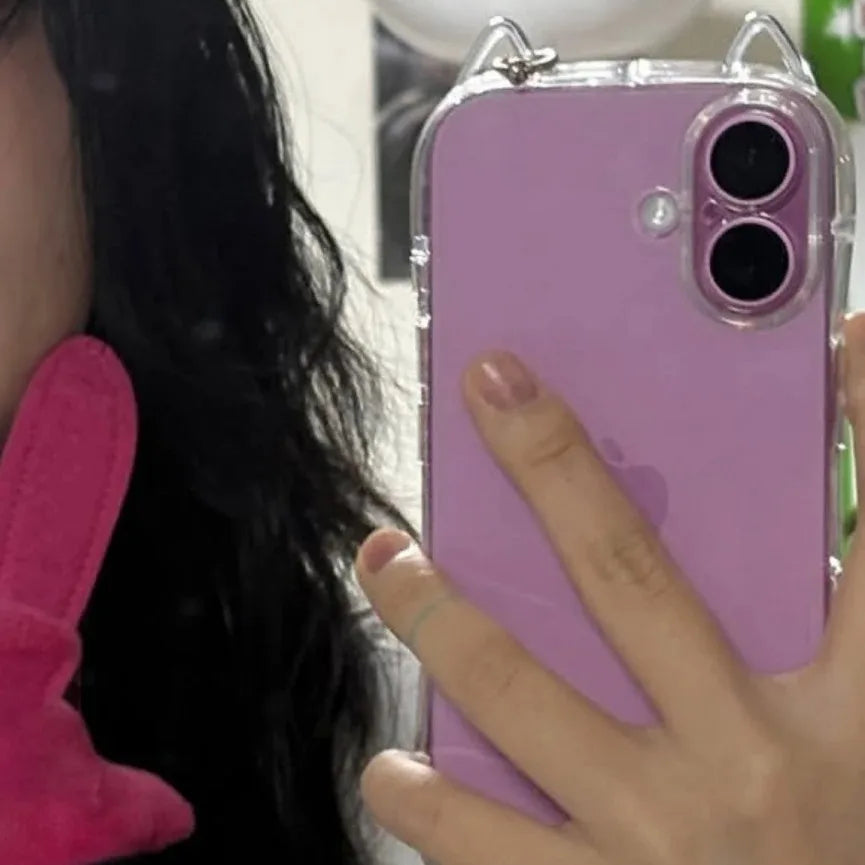 3D Hollow Cat Ears Clear Phone Case – Shockproof Airbag Cover for iPhone 11–17 Pro Max, XS/XR/X – Cute Protective Case