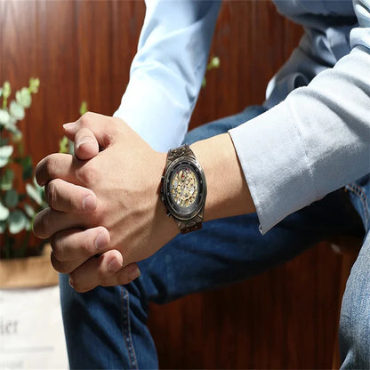 BINBOND A275 Men’s Retro Tourbillon Mechanical Watch – Waterproof Leather Strap Luxury Wristwatch