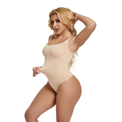 Women’s Seamless Shapewear Bodysuit - Tummy Control Square Neck Slimming Backless Thong Body Shaper