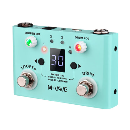 M-VAVE LOST TEMPO Effect Pedal – 2 in 1 Drum & Looper Mini Pedal with Double Footswitch, Drum Machine Pedal