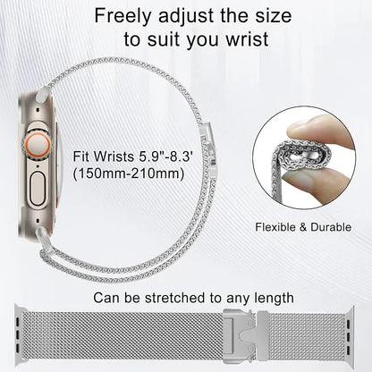 Milanese Loop Stainless Steel Strap for Apple Watch – Compatible with Ultra 2, Series 10/9/8/7/6/5/4 (38mm-49mm)