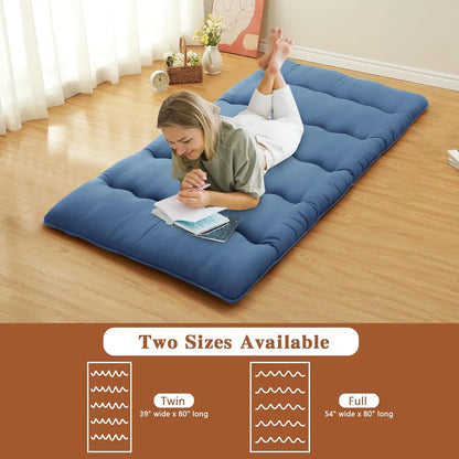 Japanese Floor Futon Mattress – Thick Tatami Sleeping Pad, Portable Twin/Full Size Lounger Bed for Comfort
