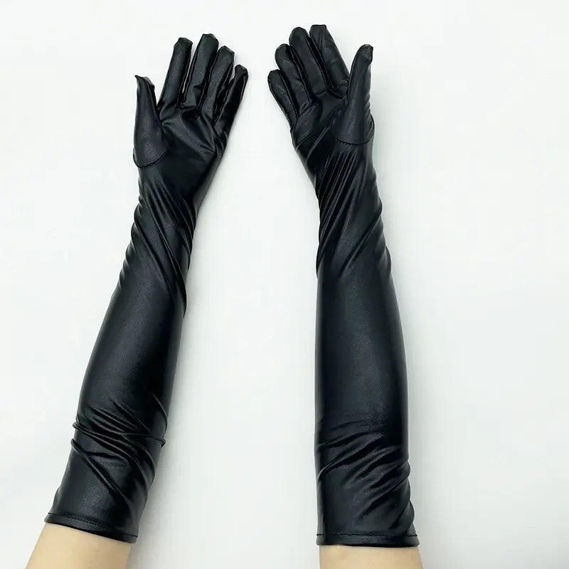 Adult Long Patent Leather Pole Dance Gloves - Performance & Halloween Costume Accessories, Tight Fit