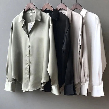 Women’s Spring & Autumn Blouse — Casual Long Sleeve Shirt with Turn-Down Collar DF4849