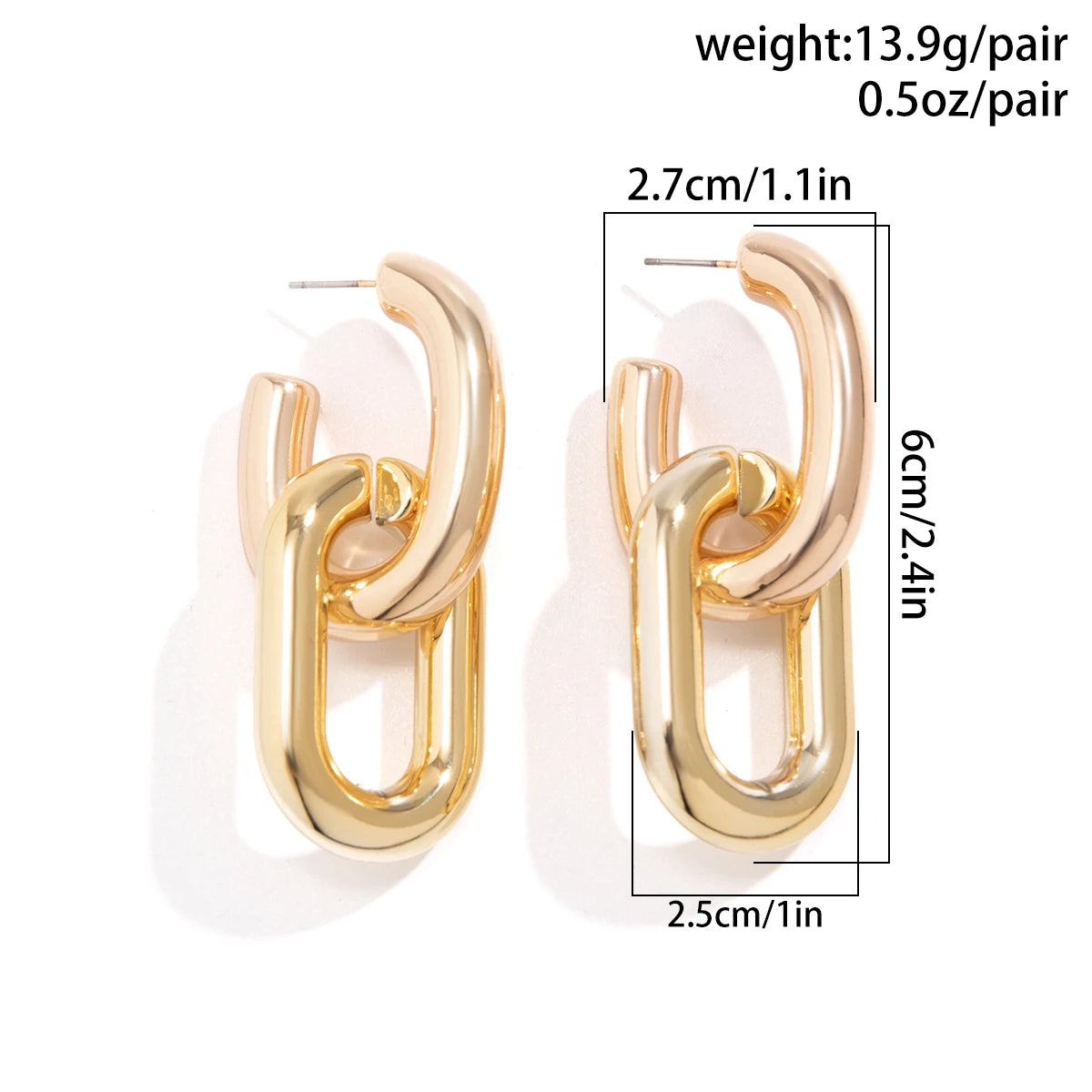 Vintage U-Shape Link Hoop Earrings – Geometric Punk Metal Jewelry for Women