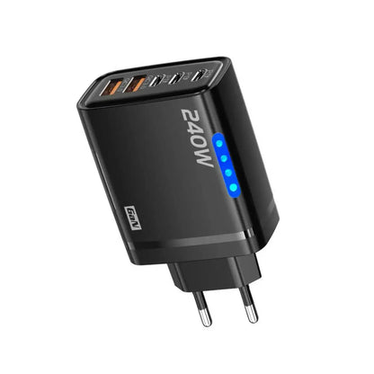 240W 5-in-1 GaN Fast Desktop Charger – USB-C Quick Charge 3.0 Adapter for iPhone Samsung Huawei