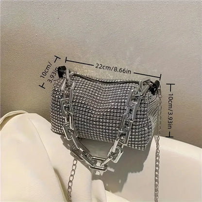 Allover Rhinestone Bucket Bag – Glitter Chain Prom Purse, Women's Mini Crossbody Bag (6.3 x 3.54 Inches)