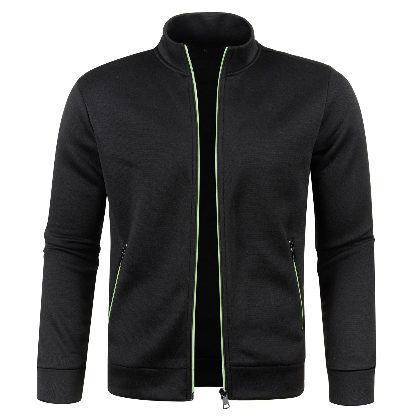 Men's Autumn Winter Zipper Sweater Jacket - Color Block Long Sleeve Slim Fit Plush Casual Warm Coat