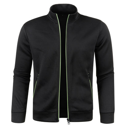 Men's Autumn Winter Zipper Sweater Jacket - Color Block Long Sleeve Slim Fit Plush Casual Warm Coat
