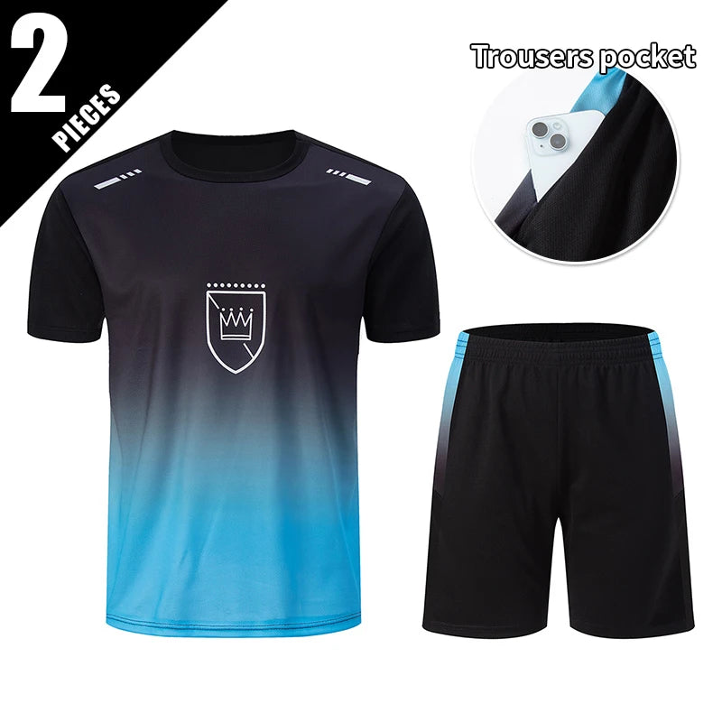 Men’s 2-Piece Summer Sports Set – Quick-Dry Breathable Short Sleeve T-Shirt & Pocket Running Shorts