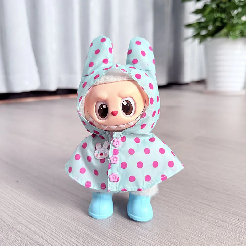 17CM Labubu Monster Doll Clothes – DIY Colorful Raincoat Outfit with Cute Candy Dots, Kids’ Gift Accessories